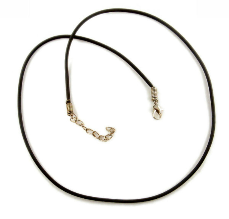 2 mm Gummi med kæde, Sort