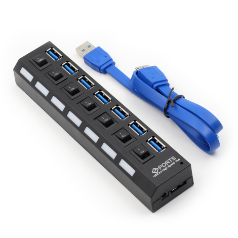 USB 3.0 Hub, 7 porte, med kabel