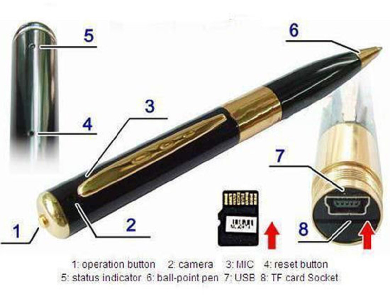 T-Care SH03 Pen Spionkamera, 1.3MP, gylden