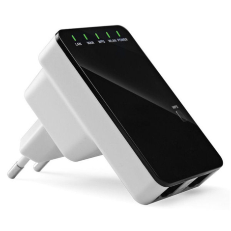 WiFi Repeater/Extender 300Mbps m. 2 LAN-porte