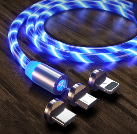 Magnetisk USB ladekabel, blå LED