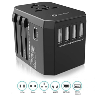 GoNine Rejseadapter m. 4 x USB lader 