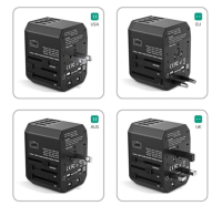 GoNine Rejseadapter m. 4 x USB lader 