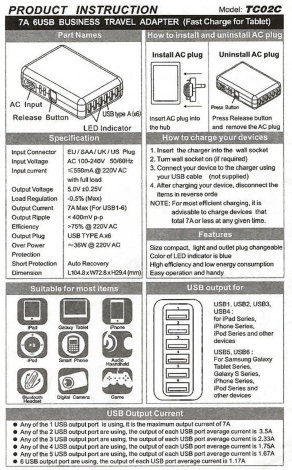 6-ports USB Lader 35W