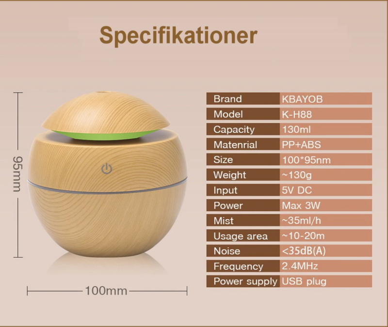 Aroma Diffuser USB 130 ml - mørk