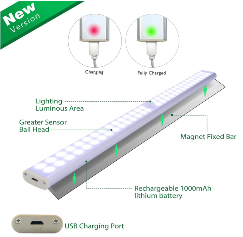 40 LED m. sensor, Genopladelig, Hvid