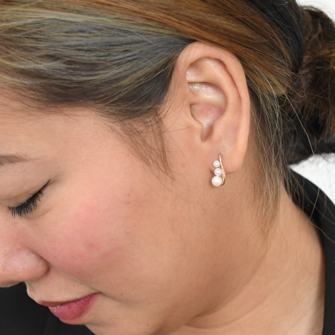 Akoya Perle Øreringe m. Diamanter