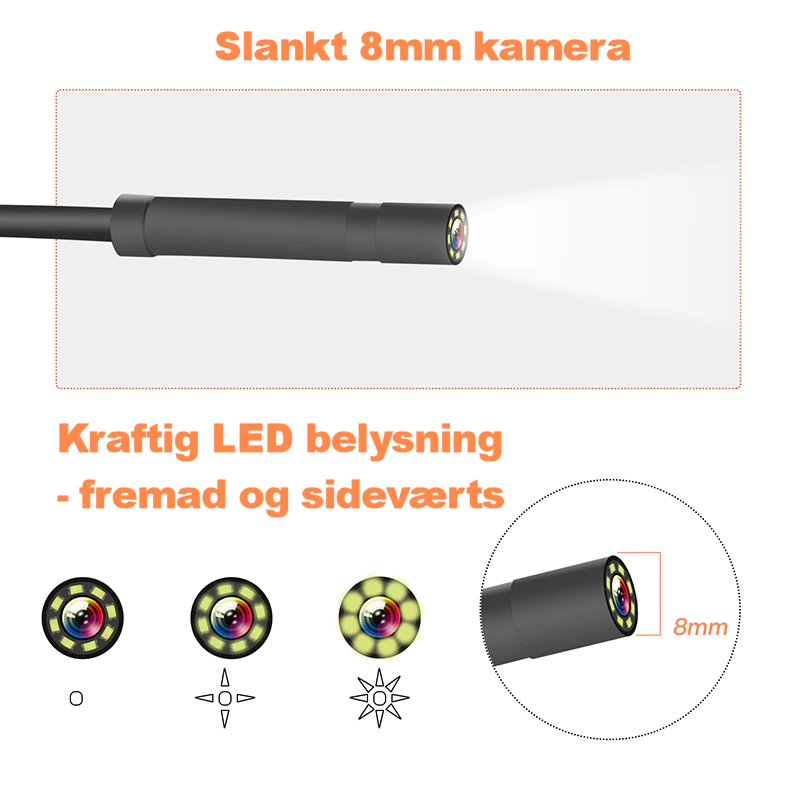 8mm 1080p endoskop med 2 kameraer