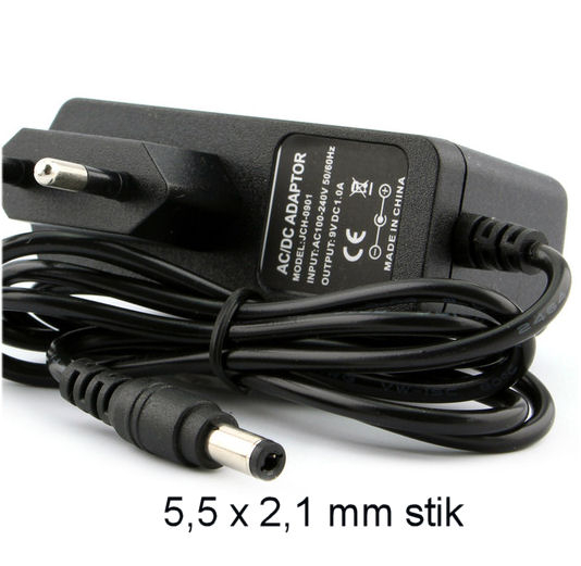 Strømforsyning 9V stik 5,5 mm