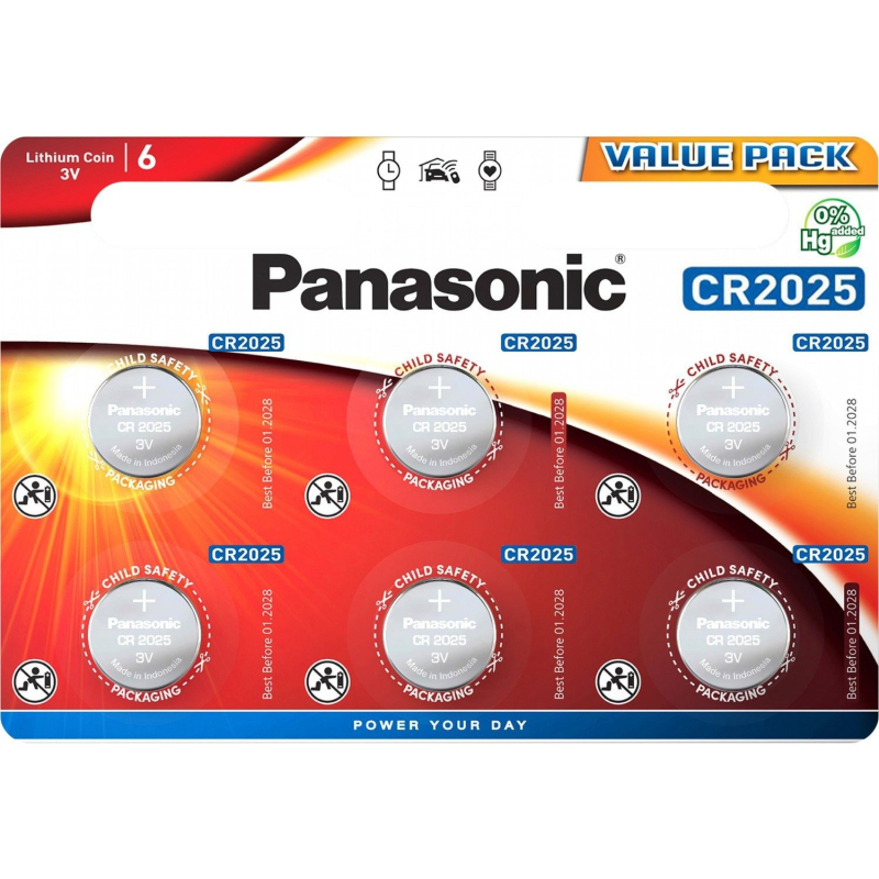 Se Panasonic CR2025 3V Lithium knapcellebatterier - 6 stk. hos Alabazar