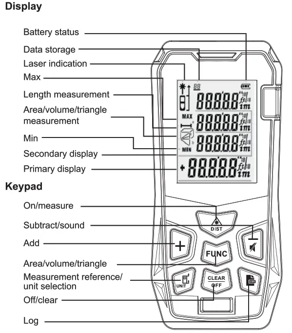 UNI-T laser afstandsmåler 100m, funktioner