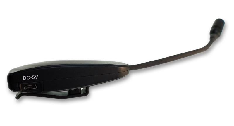 Sort Bluetooth-headset med bøjle og indbygget mikrofonarm.