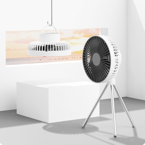 Genopladelig ventilator, stående og hængende