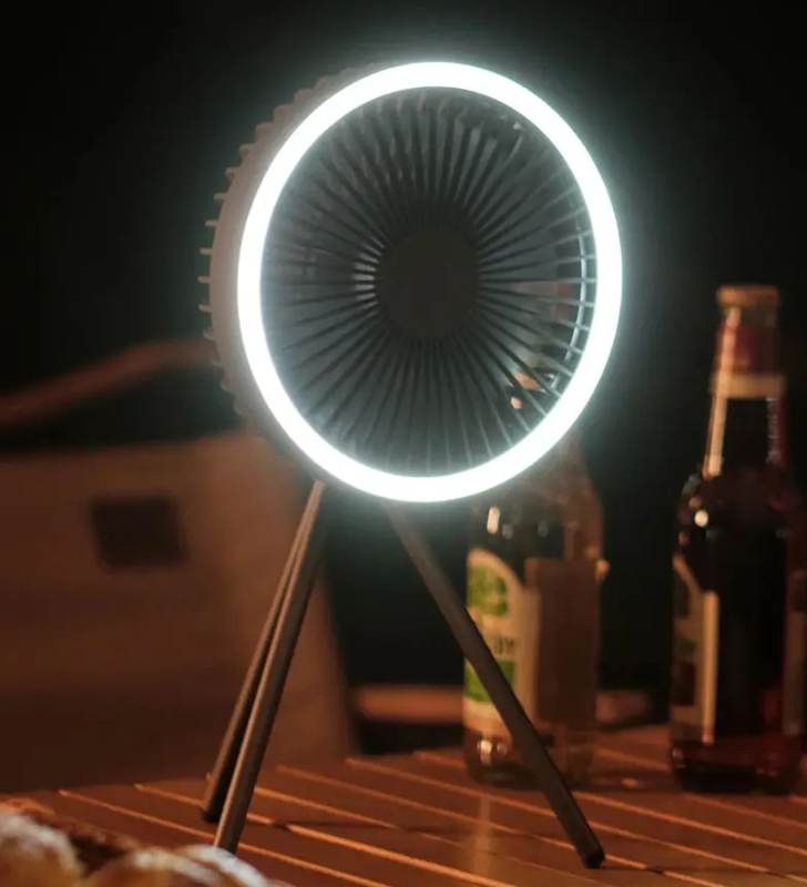 Genopladelig ventilator med ringlys, natlys